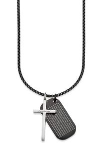 Bruno Banani Herren Kette mit Anhänger "Schmuck Geschenk Halskette Kreuz Vater Unser Venezianerkette", Edelstahl, L: 55cm, schwarz, Edelstahl,