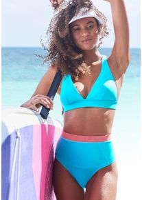 active by Lascana LASCANA ACTIVE Damen Highwaist-Bikini-Hose "Janni", blau, Gr. 34, unifarben, kontrastfarbene Details, Recycling-Polyamid, Badehosen, mit