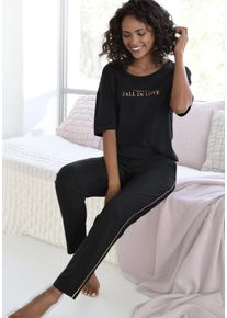 Vivance Dreams Damen Pyjama, Gr. 32, schwarz, Single Jersey, Obermaterial: 100% Baumwolle, unifarben, bedruckt, casual, Homewear-Sets, mit schönem