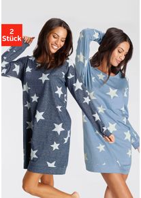 Vivance Dreams Damen Sleepshirt, Gr. 32, blau, Single Jersey, Obermaterial: 50% Baumwolle, 50% Polyester, Basic, Kleider, mit Sterne-Druck