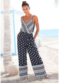 Vivance Damen Overall, blau, modisch, Gr. 38, bedruckt, Web, Obermaterial: 100% Viskose, Overalls, mit Bordürendruck und Taschen, sommerlicher
