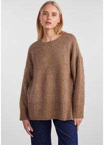 Pieces Damen Rundhalspullover "PCNANCY LS LOOSE O-NECK KNIT NOOS BC", beige, casual, Gr. XS, unifarben, Strick, Obermaterial: 77% Polyester, 20%