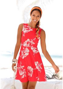 Beach Time BEACHTIME Damen Strandkleid, orange, feminin, Gr. 34, Jersey, Obermaterial: 95% Baumwolle, 5% Elasthan, Kleider, mit Blumenprint, Minikleid,