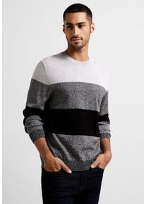 Street One MEN Herren Rundhalspullover, schwarz, casual, Gr. XL, gestreift, Web, 100% Baumwolle, Pullover, mit Rundhalsausschnitt