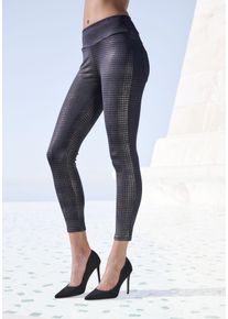 Lascana Damen Leggings, Gr. 36, schwarz, Obermaterial: 90% Polyester, 10% Elasthan, glänzend, modisch, Hosen, im modischen Hahnentrittmuster
