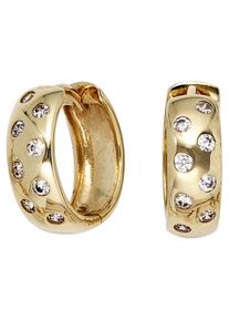Jobo Damen Paar Creolen, Gelbgold 333, gold, Gelbgold 333, Ohrringe, rund 333 Gold mit Zirkonia