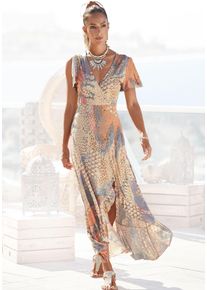 Buffalo Damen Maxikleid, bunt, modisch, Gr. 44, animal-print, Jersey, Obermaterial: 100% Viskose, Kleider, mit Animalprint, Schlitz und Volant,