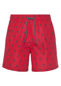 s.Oliver Herren Badeshorts, bunt, Gr. S, bedruckt, kontrastfarbene Details, Recycling-Polyester, Microfaser, Badehosen, mit Palmen-Design