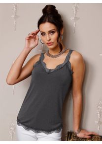 Lady Damen Spitzentop, grau, Gr. 38, unifarben, 95% Polyester, 5% Elasthan, Spitze:5% Elasthan, 95% Polyamid, Tops