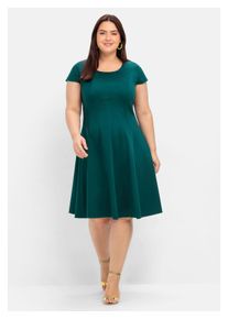 sheego Damen Cocktailkleid "Große Größen", grün, klassisch, Gr. 54, unifarben, Obermaterial: 97% Baumwolle, 3% Elasthan, Kleider, in Bahnenform