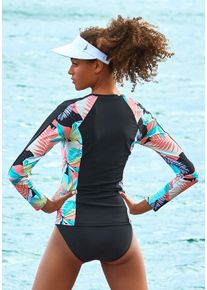 active by Lascana LASCANA ACTIVE Damen Bade-Shirt "Layne", schwarz, Gr. 34, unifarben mit Farbeinsätzen, Recycling-Polyamid, Bikini-Oberteile, mit langen Ärmeln ideal