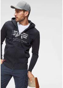 Herren Kapuzensweatjacke "BASIC ZIP HOODY", blau, modisch, Gr. S, Alpha Industries, bedruckt, angeraute Sweatware, Obermaterial: 80% Baumwolle, 20%