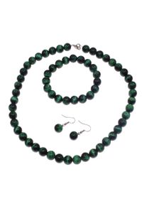 Firetti Damen Schmuckset "Multipack Schmuck Geschenk Halskette Edelstein", grün, Messing, Schmuck-Sets, Made in Germany - mit Tigeraugen