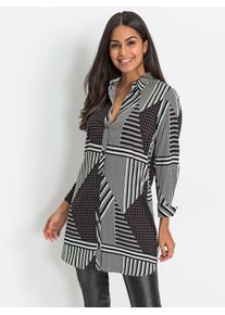 Inspirationen Damen Langarmbluse, schwarz-weiß, Gr. 38, gemustert, 100% Viskose, Blusen