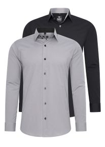 Rusty Neal Herren Langarmhemd, grau, casual, Gr. XXL, unifarben, 60% Baumwolle, 37% Polyester, 3% Elasthan, Hemden, im Slim-Fit geschnitten