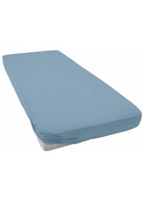 Spannbettlaken Janine, B:180-200cm L:200cm, blau, Mako-Jersey, Obermaterial: 100% Baumwolle, Laken, "MAKO-FEINJERSEY 5007", aus 100% Baumwolle, für
