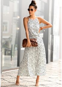 Buffalo Damen Maxikleid, weiß, modisch, Gr. 42, gepunktet, Jersey, Obermaterial: 100% Viskose, Kleider, mit Pünktchendruck, fließendes Sommerkleid,