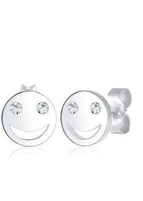 Paar Ohrstecker Elli "mit Smiling Face Kristalle 925 Silber" Ohrringe Gr. OneSize, mit Steinen, Silber 925 (Sterlingsilber), silberfarben (silber, weiß) Damen