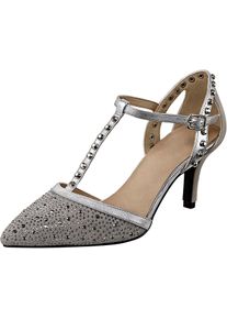 Heine Damen Pumps, Gr. 41, silber, Leder, Textil, feminin, Schuhe