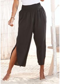 Buffalo Damen Schlupfhose, schwarz, modisch, Gr. 38, unifarben, Web, Obermaterial: 100% Viskose, Hosen, mit bequemem Smokbund und Schlitz am Bein,