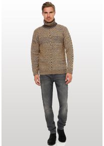 Rusty Neal Herren Strickpullover, gelb, casual, Gr. L, meliert, 70% Polyacryl, 30% Baumwolle, Pullover, im angesagten Kontrast-Design