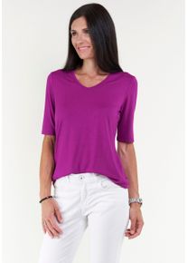 Seidel Moden Damen V-Shirt, lila, casual, Gr. 40, unifarben, Jersey, Obermaterial: 95% Viskose, 5% Elasthan, Shirts, mit Halbarm aus softem Material,