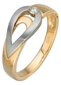 Jobo Damen Diamantring, 54, P1 = bei 10-facher Vergrößerung erkennbare Einschlüsse, Gelbgold 585-Weißgold 585-Diamanten, gelb, Gelbgold 585, Weißgold