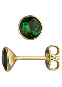 Jobo Damen Paar Ohrstecker, Gelbgold 585, gelb, Gelbgold 585, Ohrringe, rund 585 Gold mit Turmalin
