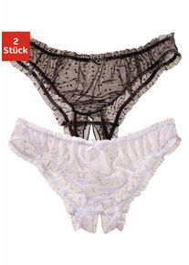 Damen Slip-Ouvert, Petite Fleur Gold, Gr. 32, schwarz-weiß, Netz, Obermaterial: 90% Polyamid, 10% Elasthan, Unterhosen, mit Rüschensaum und