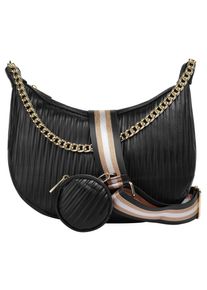 CLUTY Damen Umhängetasche, schwarz, Leder, unifarben, leicht glänzend, Taschen, echt Leder, Made in Italy
