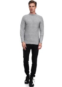 Rusty Neal Herren Strickpullover, grau, Gr. L, unifarben, 75% Polyacryl, 25% Baumwolle, Pullover, mit elegantem Stehkragen