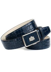 Anthoni Crown Damen Ledergürtel, blau, Gr. 100, unifarben, Leder, Gürtel, in Kroko-Optik mit silberfarbenem Wappen