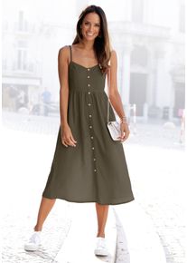 Lascana Damen Sommerkleid, grün, modisch, Gr. 34, unifarben, Web, Obermaterial: 58% Viskose, 28% Baumwolle, 14% Leinen, Kleider, aus Leinenmix mit