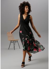 Damen Sommerkleid, schwarz, elegant, Gr. 36, Aniston SELECTED, bedruckt, Chiffon, Web, Jersey, Obermaterial: 95% Polyester, 5% Elasthan. Futter: 100%