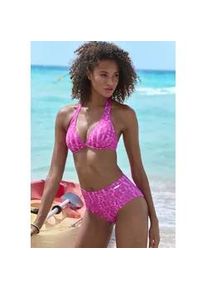 B&uuml;gel-Bikini-Top ELBSAND "Letra", Damen, Gr. 42, Cup D, pink (fuchsia), Recycling-Polyamid, bedruckt, Bikini-Oberteile, mit tollem Wording