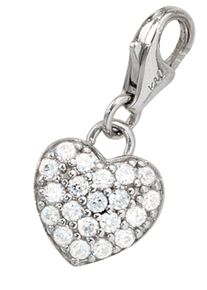 Jobo Damen Charm Herz "Herz", silber, Silber 925 (Sterlingsilber), Charms, 925 Silber rhodiniert mit Zirkonia