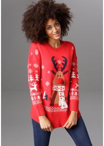 Aniston CASUAL Damen Weihnachtspullover, rot, modisch, Gr. 42, gemustert, Jacquardmuster, Strick, Obermaterial: 100% Polyacryl, Pullover, mit
