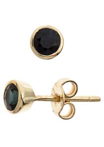 Jobo Damen Paar Ohrstecker, Gelbgold 333, gold, Gelbgold 333, Ohrringe, rund 333 Gold mit Safir