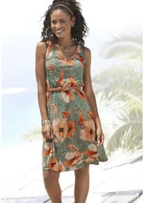 Lascana Damen Jerseykleid, bunt, modisch, Gr. 42, bedruckt, Jersey, Obermaterial: 100% Viskose, Kleider, mit Blumendruck, Sommerkleid, Strandkleid