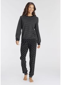 Vivance Dreams Damen Pyjama, Gr. 32, grau, Frottee, Obermaterial: 80% Baumwolle, 20% Polyester, gemustert, gestreift, feminin, Homewear-Sets, aus
