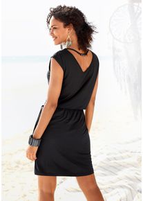 Lascana Damen Jerseykleid, schwarz, casual, Gr. 36, unifarben, Jersey, Obermaterial: 100% Viskose, Kleider, mit Zierband am Rücken, kurzes
