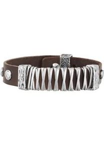 Armband SEVEN-24 "Edelstahl mit braunem Leder" Armbänder Gr. 24cm, Edelstahl, braun Herren