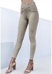 Lascana Damen Highwaist Leggings, Gr. 32, beige, Milano Rib, Obermaterial: 60% Viskose, 35% Polyamid, 5% Elasthan, unifarben, feminin, Hosen, mit