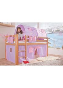 Hochbett Relita, lila, Jugendzimmer, Hochbetten, "Alex", LF 90x200 cm, mit Rolllattenrost, Leiter und Textilset, Buche massiv
