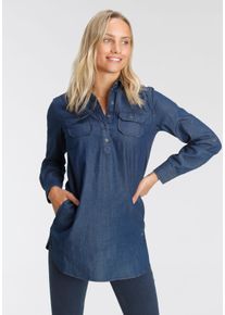Arizona Damen Jeansbluse "Krempelärmel mit Riegel", blau, Basic, Gr. 36, Web, Obermaterial: 100% Baumwolle, Blusen, im Tunikastil