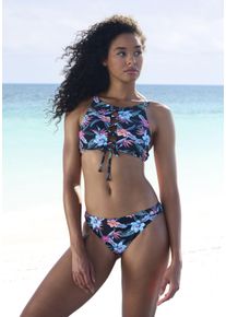 Kangaroos Damen Bikini-Hose "Agave", schwarz, Gr. 38, bedruckt, floral, Recycling-Polyamid, Badehosen, mit floralem Druck