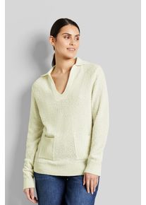 Bugatti Damen V-Ausschnitt-Pullover, beige, casual, Gr. S, unifarben, 66% Wolle, 34% Polyamid, Pullover, mit Kragen