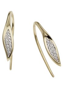 Firetti Damen Paar Ohrhänger "Schmuck Geschenk Gold 585 Ohrschmuck Ohrhaken Blatt Blätter", 0,10 ct P2 = erkennbare Einschlüsse, Gelbgold