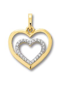 ONE ELEMENT Damen Ketten-Anhänger "Zirkonia Herz Herz Anhänger aus 333 Gelbgold", Gelbgold 333, gold, Gelbgold 333, Schmuckanhänger, Damen Gold