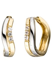 Jobo Damen Paar Creolen, Gelbgold 333, gold, Gelbgold 333, Ohrringe, 333 Gold bicolor mit Zirkonia